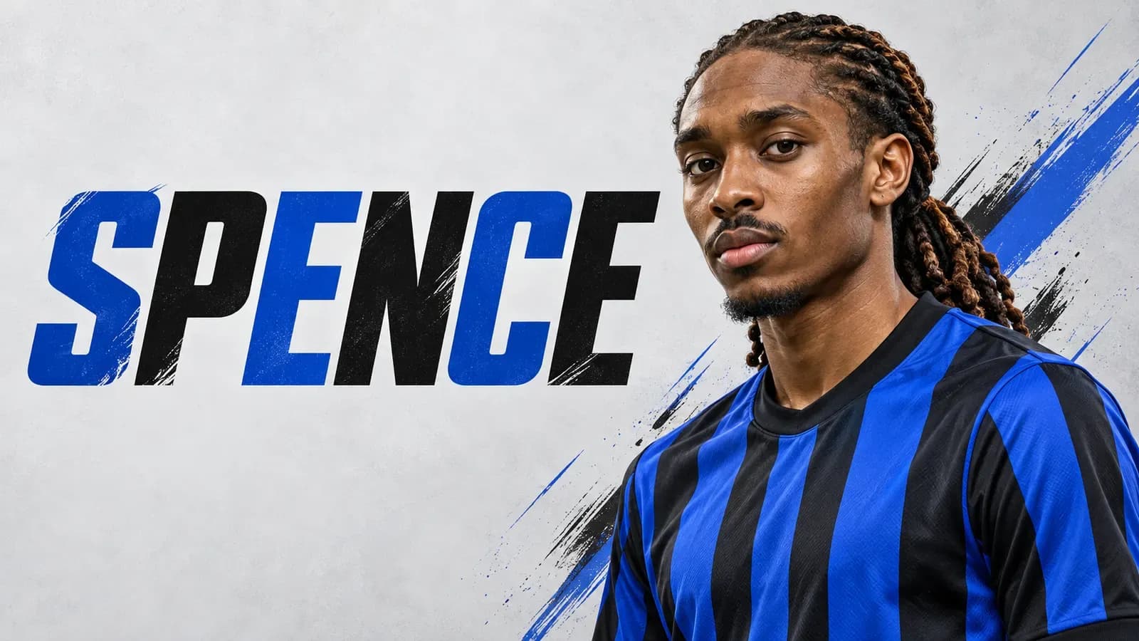 Copertina generata con IA: Djed Spence con la maglia dell’Inghilterra, palla al piede