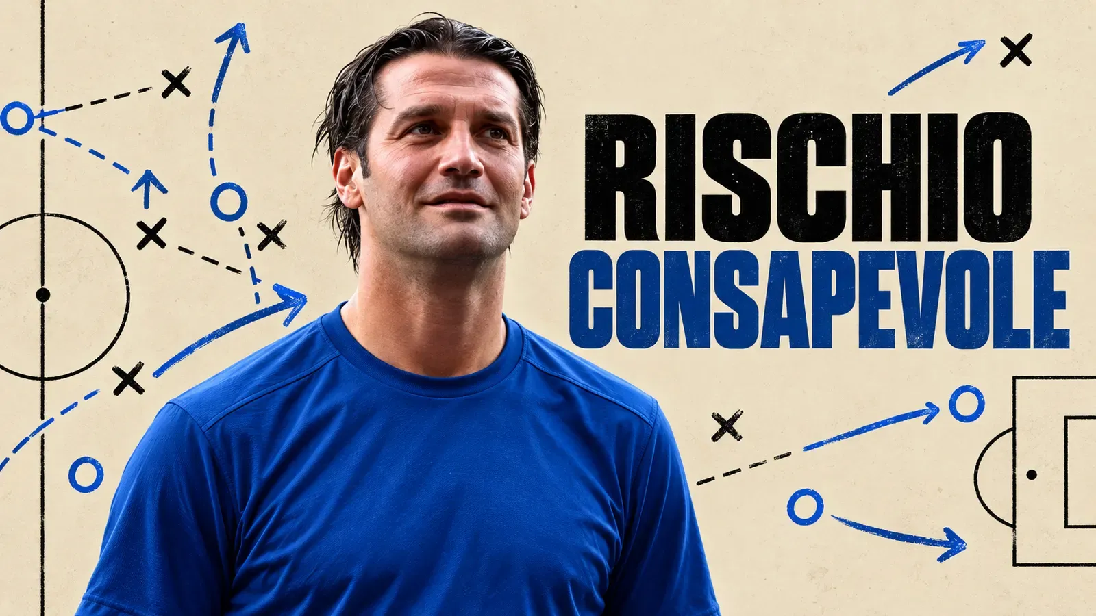 Copertina generata con IA: Cristian Chivu al centro, con una maglia blu da allenamento