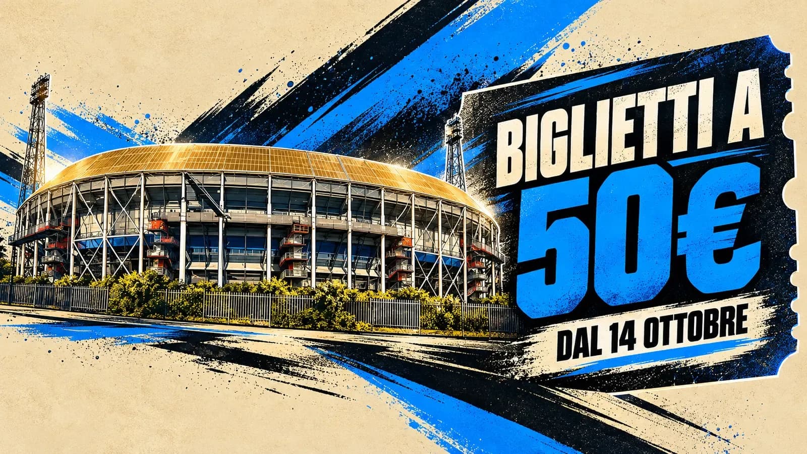 Copertina generata con IA: L’esterno dello stadio De Kuip di Rotterdam