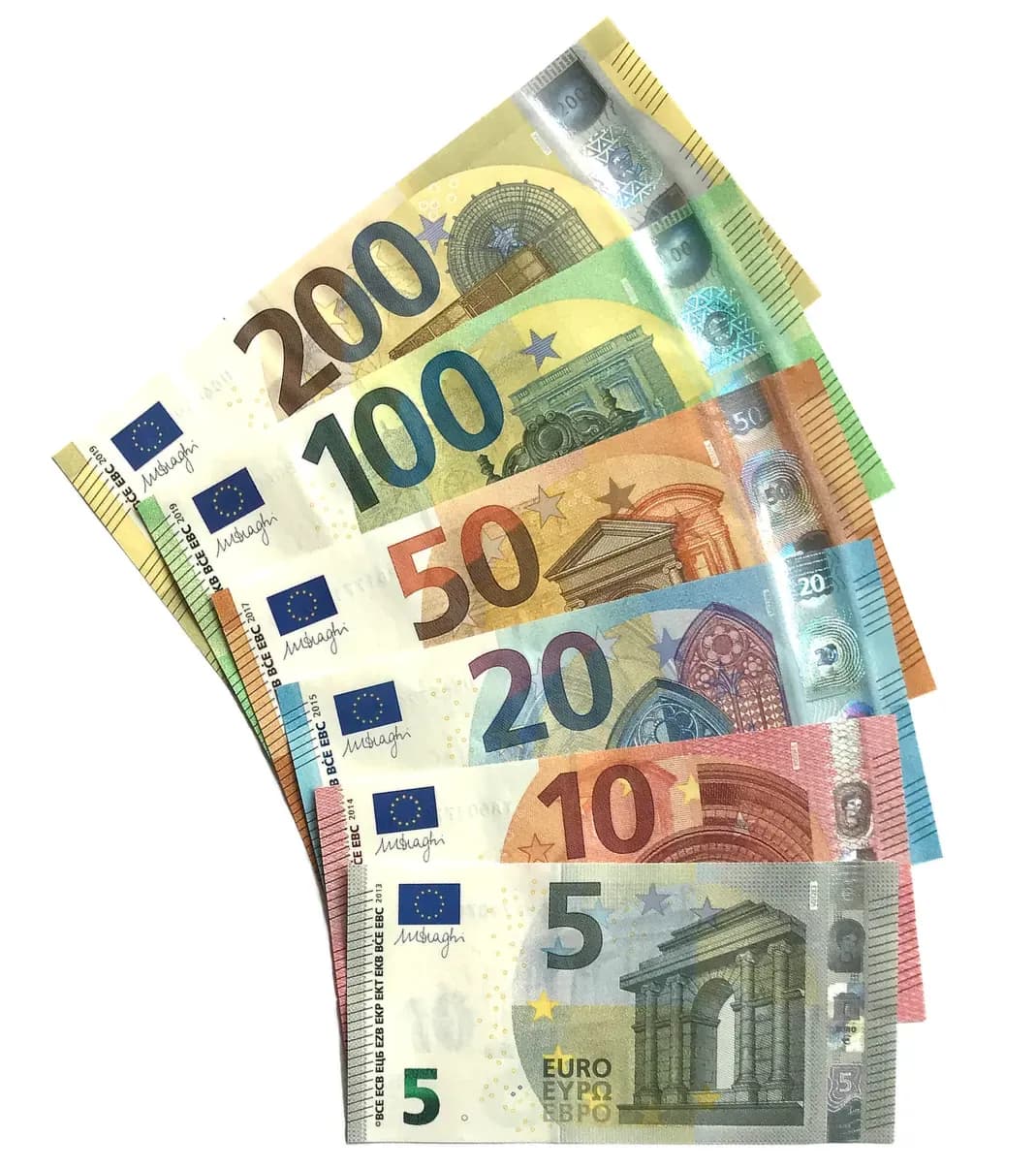 Banconote in euro della serie Europa disposte a ventaglio