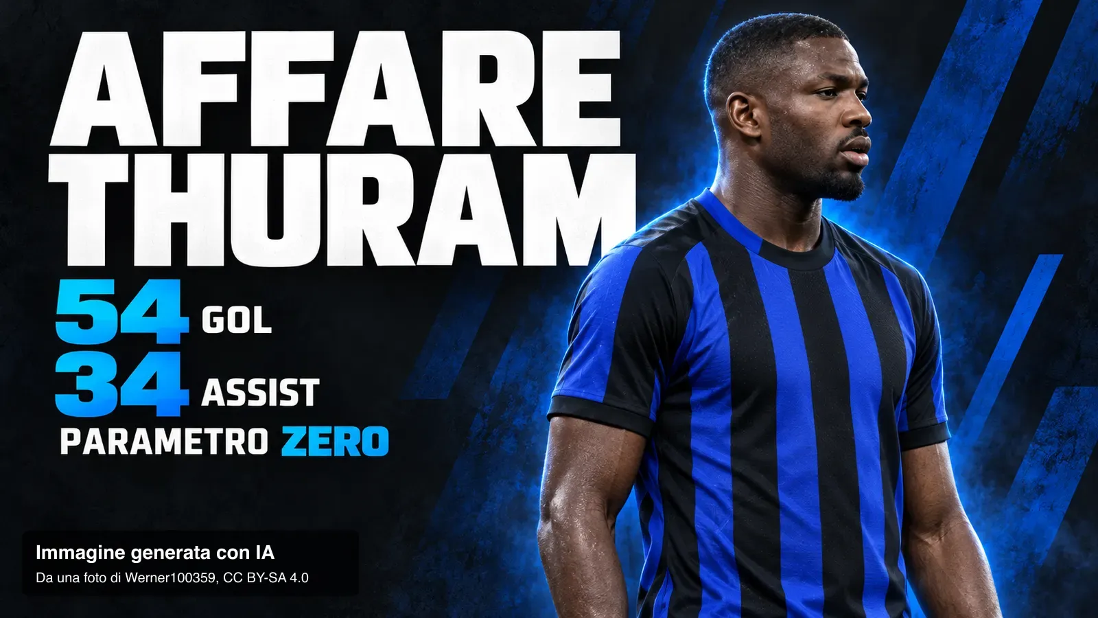 Copertina generata con IA: Marcus Thuram con la maglia dell’Inter sotto la pioggia