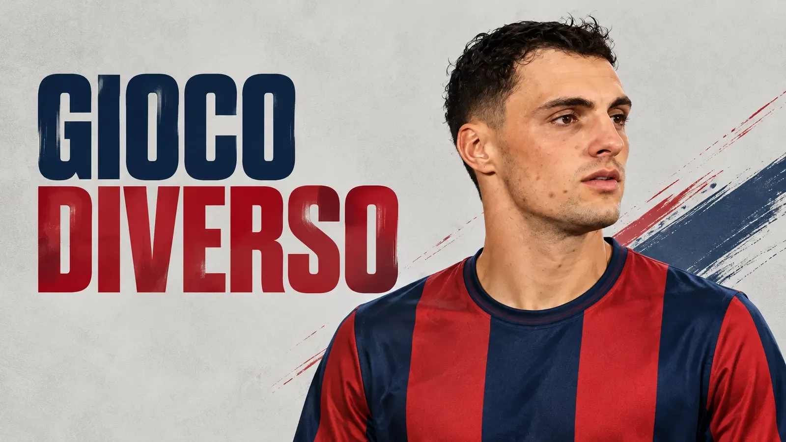 Copertina generata con IA: Nadir Zortea con la maglia del Cagliari in conferenza stampa