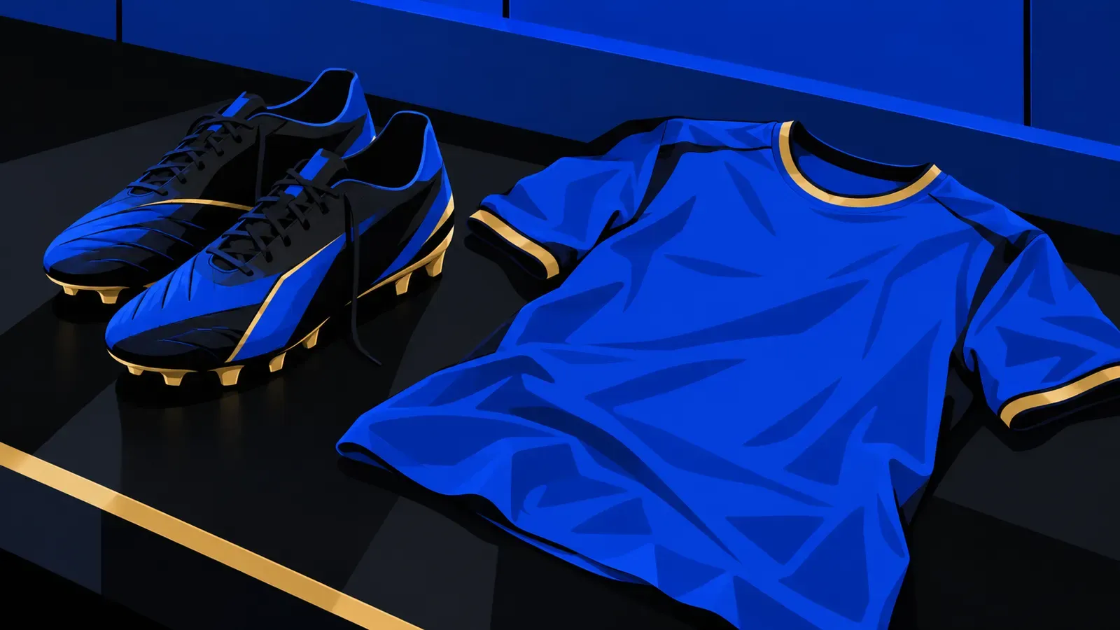 Scarpini a riposo accanto a una maglia azzurra senza nome