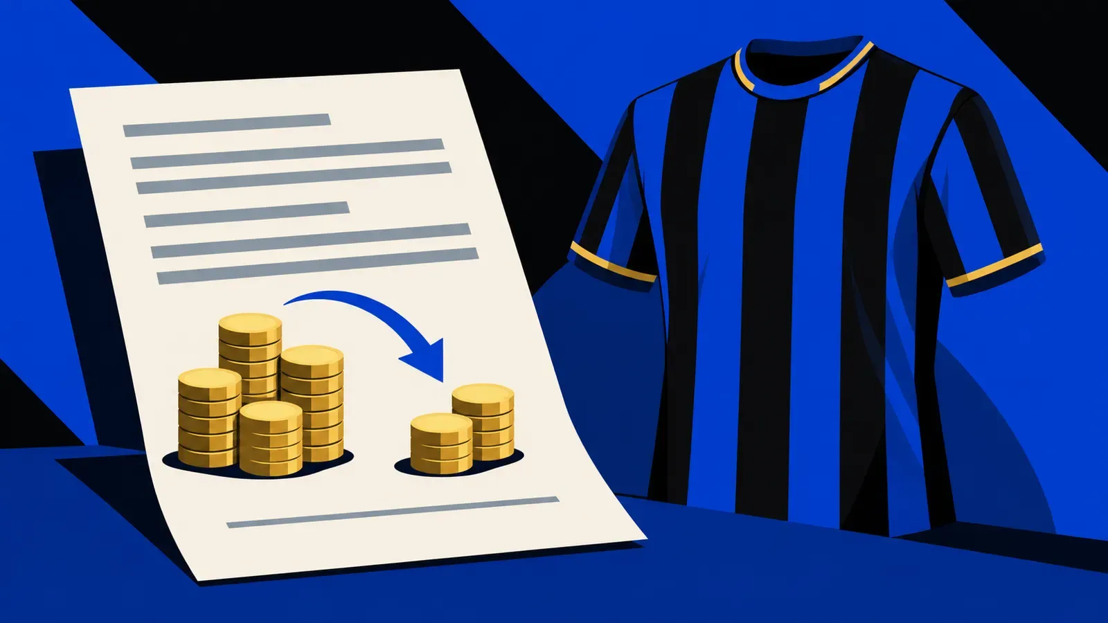 Contratto con compenso dimezzato accanto a una maglia nerazzurra senza nome