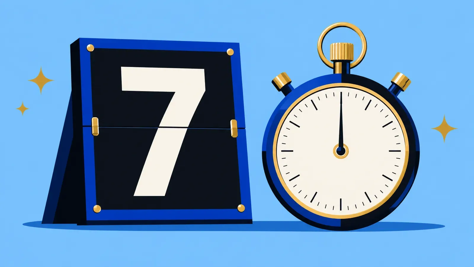 Un tabellone segnapunti con il numero 7 accanto a un cronometro, su uno sfondo azzurro.