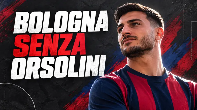 Copertina generata con IA, scritta "BOLOGNA SENZA ORSOLINI": Riccardo Orsolini con la Coppa Italia