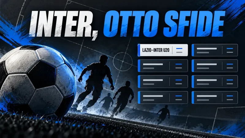 Copertina generata con IA, scritta "INTER, OTTO SFIDE"