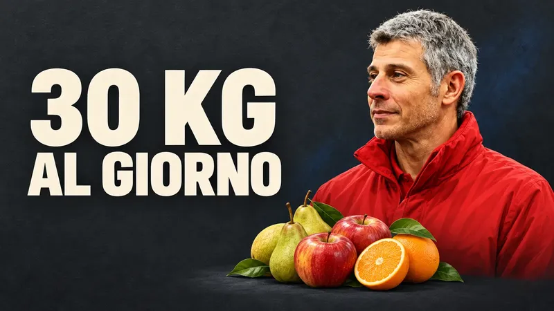 Copertina generata con IA, scritta "30 KG AL GIORNO": Francesco Toldo in giacca rossa con un premio in mano