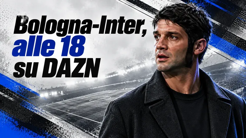 Copertina generata con IA, scritta "Bologna-Inter, alle 18 su DAZN": Cristian Chivu con la maglia dell’Inter e il pallone in mano
