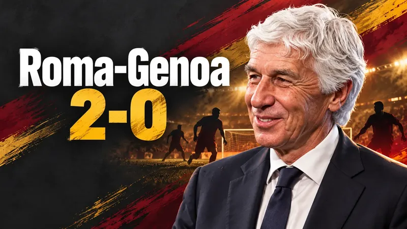 Copertina generata con IA, scritta "Roma-Genoa 2-0": Gian Piero Gasperini in giacca e cravatta