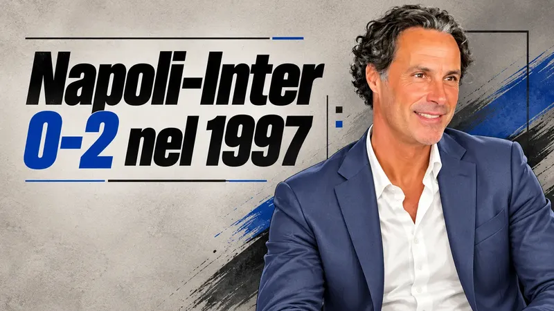 Copertina generata con IA, scritta "Napoli-Inter 0-2 nel 1997": Fabio Galante in abito blu e camicia bianca