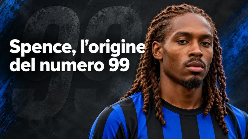 Copertina generata con IA, scritta "Spence, l’origine del numero 99": Djed Spence con la pettorina da riscaldamento dell’Inghilterra
