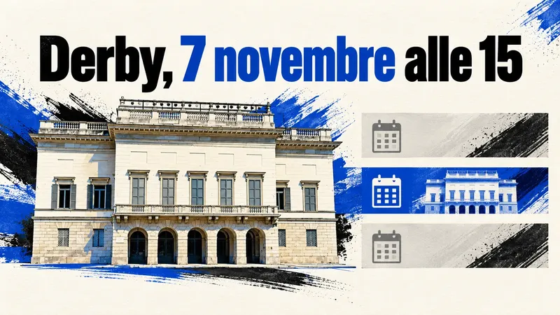Copertina generata con IA, scritta "Derby, 7 novembre alle 15": La facciata dell’Arena Civica Gianni Brera di Milano