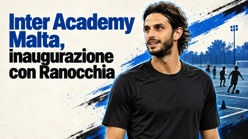Copertina generata con IA, scritta "Inter Academy Malta, inaugurazione con Ranocchia": Andrea Ranocchia con la maglia della Nazionale italiana