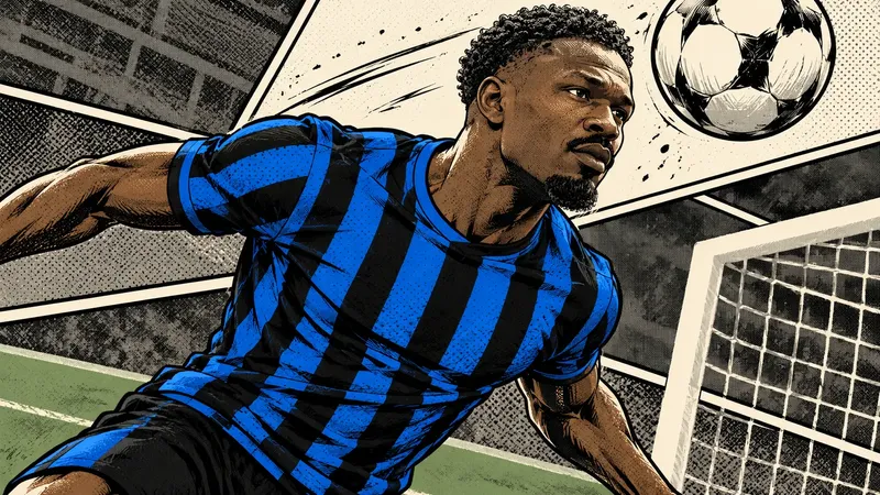 Copertina generata con IA, scritta "Thuram, quattro gol e due assist": Marcus Thuram con la maglia della Francia