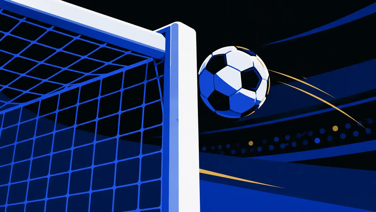 Un pallone che sfiora il palo esterno di una porta da calcio