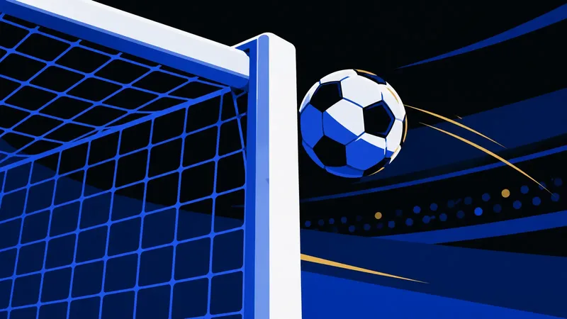 Un pallone che sfiora il palo esterno di una porta da calcio