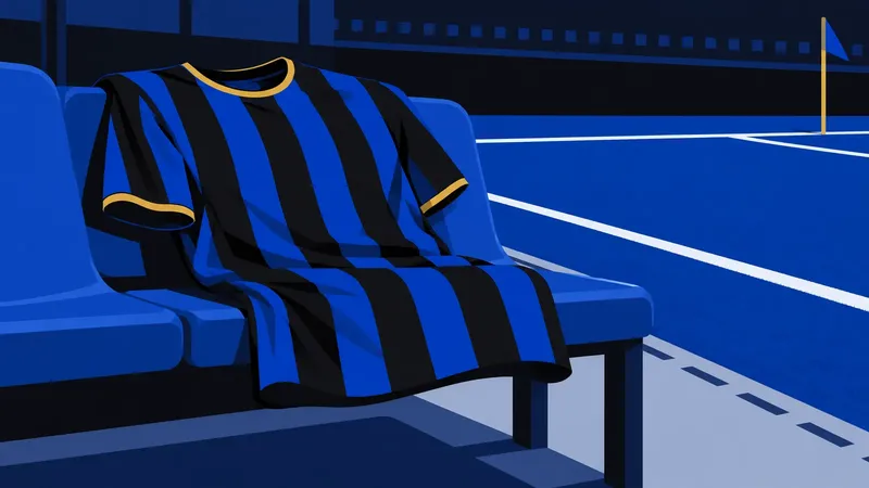 Una maglia nerazzurra senza nome su una panchina a bordo campo
