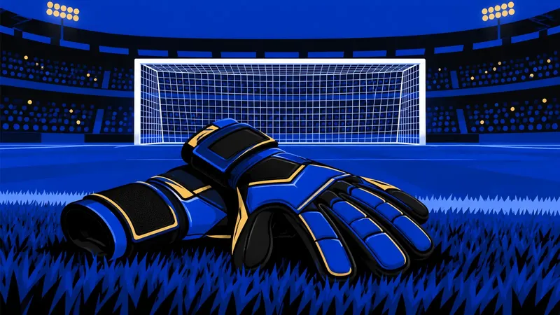 Un paio di guanti da portiere appoggiati davanti alla porta di uno stadio